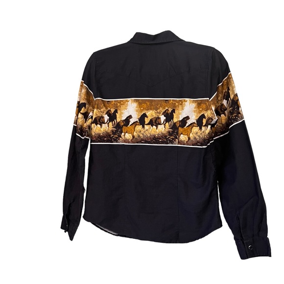 Vintage Roper Horse Print Western Cotton Long Sleeve Snap Button Shirt, Sz M - Picture 4 of 12
